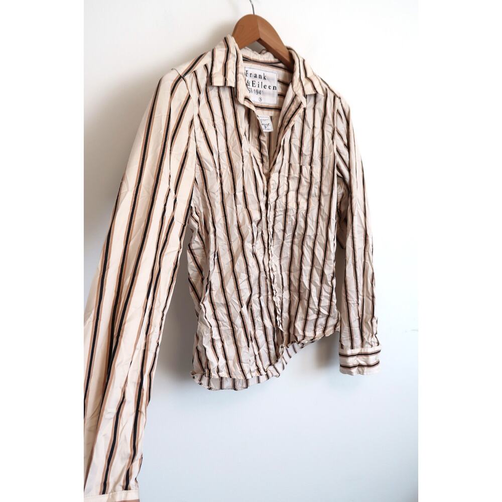 FRANK & EILEEN Barry Signature Crinkle Stripe Button Down Cotton Shirt S $258